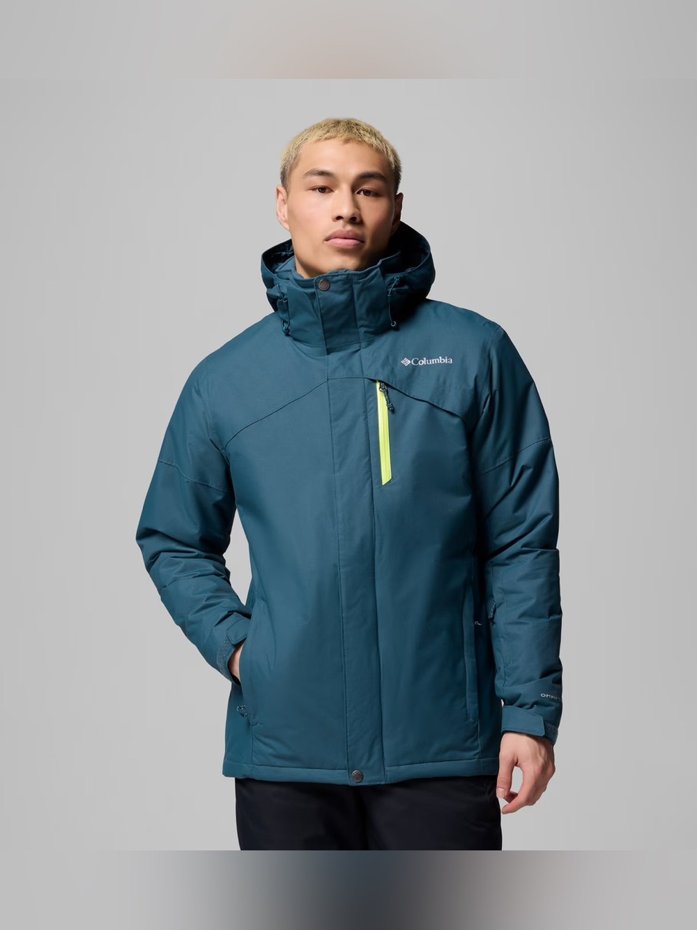 Columbia Men's Two-Tone Green Hooded Ski Jacket two‎ in one Omni tech titanium - Picture 10 of 11